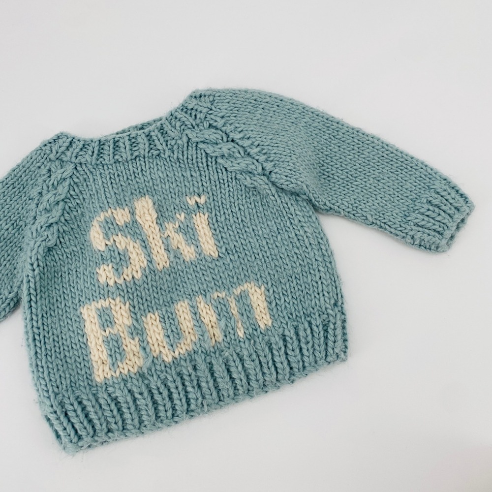 Huggalugs Ski Bum Sweater Kids 12-18M Blue Hand Knit Chunky